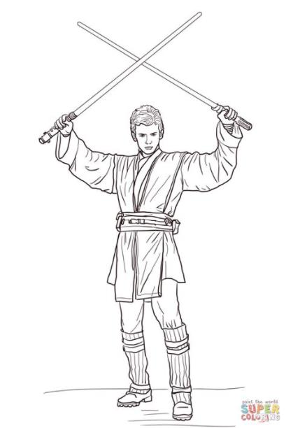 Dibujo de Anakin con dos Sables de Luz para colorear: Dibujar y Colorear Fácil, dibujos de A Anakin Skywalker, como dibujar A Anakin Skywalker para colorear