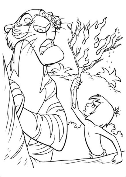 Dibujo para colorear - Mowgli con fuego: Dibujar y Colorear Fácil, dibujos de A Bagheera, como dibujar A Bagheera paso a paso para colorear