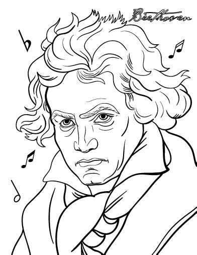 Printable Beethoven coloring page. Free PDF download at: Aprende a Dibujar y Colorear Fácil con este Paso a Paso, dibujos de A Beethoven Para Niños, como dibujar A Beethoven Para Niños paso a paso para colorear
