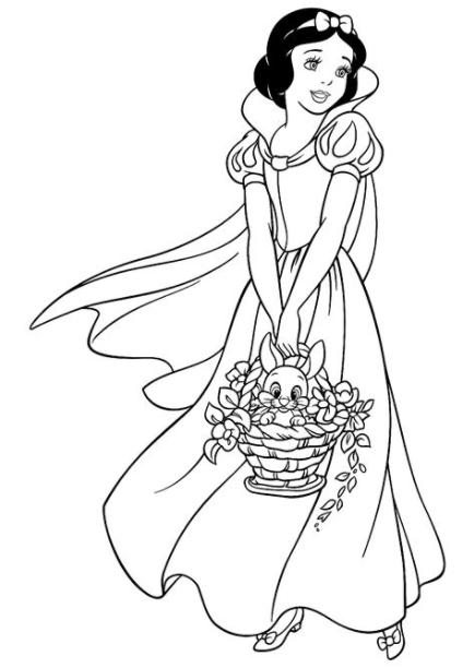 Dibujo para colorear - Blancanieves con una cesta: Aprender como Dibujar Fácil, dibujos de A Blancanieves, como dibujar A Blancanieves para colorear e imprimir