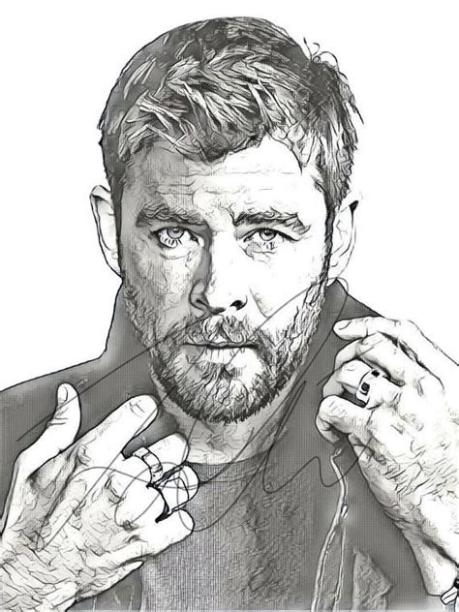 Chris Hemsworth Drawing Sketch PRINT Wall Art Illustration: Dibujar Fácil, dibujos de A Chris Hemsworth, como dibujar A Chris Hemsworth para colorear e imprimir