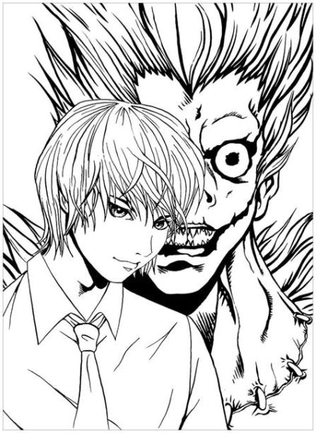 Light Yagami and L para colorear. imprimir e dibujar: Aprender a Dibujar y Colorear Fácil, dibujos de A Death Note, como dibujar A Death Note paso a paso para colorear