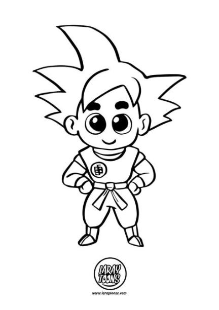 Goku Chibi para Colorear - Dibujando con LarayToons: Aprende como Dibujar Fácil con este Paso a Paso, dibujos de A Goku Kawaii, como dibujar A Goku Kawaii para colorear