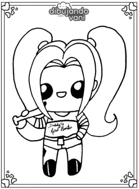 Dibujo de Harley Quinn para imprimir - Dibujando con Vani: Aprender a Dibujar y Colorear Fácil con este Paso a Paso, dibujos de A Harley Quinn Kawaii, como dibujar A Harley Quinn Kawaii para colorear