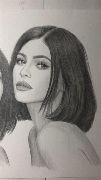 Kylie Jenner pencil portrait. Kardashian’s sisters: Dibujar Fácil, dibujos de A Kyle, como dibujar A Kyle para colorear e imprimir