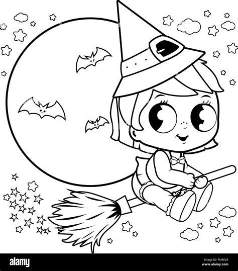 Bebé Halloween Bruja volando con la escoba en el cielo: Aprender como Dibujar y Colorear Fácil, dibujos de A La Bruja Nocturna, como dibujar A La Bruja Nocturna para colorear e imprimir