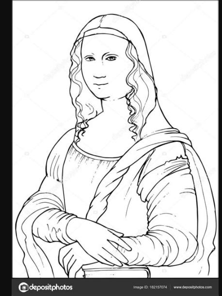 Mona Lisa para colorear ilustración vectorial Imagen: Dibujar Fácil, dibujos de A La Monalisa, como dibujar A La Monalisa paso a paso para colorear
