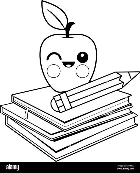 Un simpático personaje de apple sobre una pila de libros: Aprende a Dibujar Fácil, dibujos de A Lapiz En Español, como dibujar A Lapiz En Español paso a paso para colorear