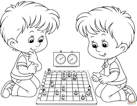 Dibujo de Dos niños jugando al ajedrez para colorear: Dibujar y Colorear Fácil, dibujos de A Niños Jugando, como dibujar A Niños Jugando para colorear e imprimir