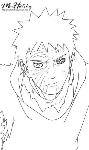 Naruto 599: Obito Uchiha (Tobi) - Lineart by MarHutchy on: Aprende como Dibujar y Colorear Fácil, dibujos de A Obito Uchiha, como dibujar A Obito Uchiha paso a paso para colorear