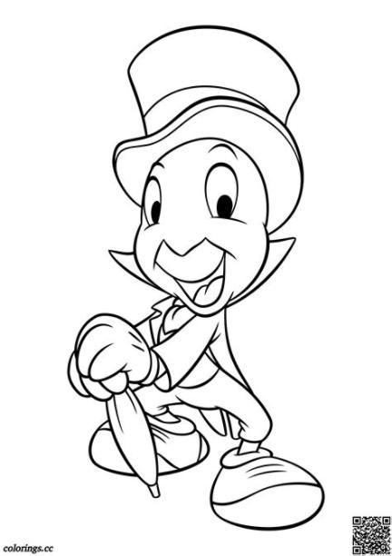 Grillo pepe con paraguas libro de colorear. Pinocho libro: Aprende como Dibujar y Colorear Fácil, dibujos de A Pepito Grillo, como dibujar A Pepito Grillo para colorear e imprimir