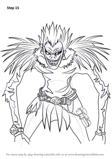 Learn How to Draw Ryuk from Death Note (Death Note) Step: Dibujar Fácil, dibujos de A Ryuk, como dibujar A Ryuk para colorear