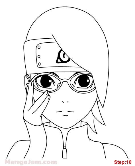 How to Draw Sarada Uchiha from Naruto - MANGAJAM.com: Dibujar Fácil con este Paso a Paso, dibujos de A Sarada, como dibujar A Sarada para colorear e imprimir
