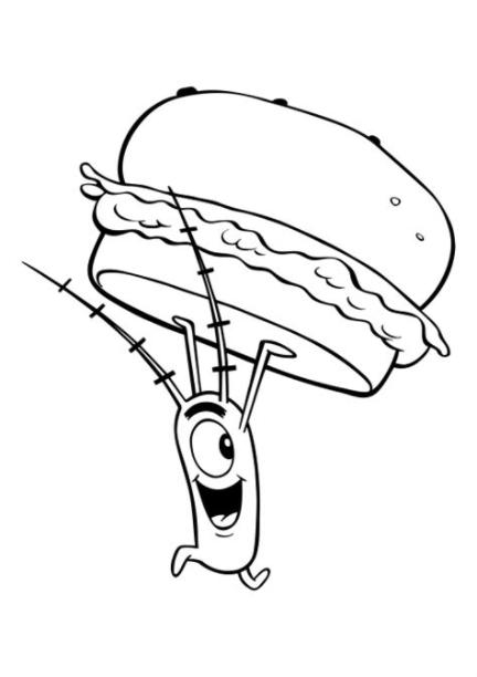 Sheldon James Plankton con una hamburguesa libro de: Aprende a Dibujar Fácil, dibujos de A Sheldon, como dibujar A Sheldon para colorear e imprimir