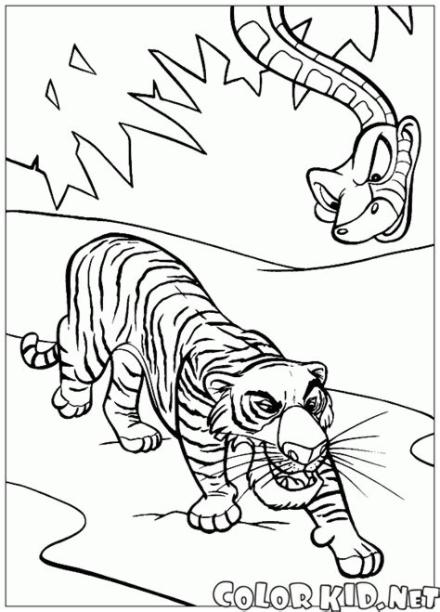 Dibujo para colorear - Shere Khan y Kaa: Dibujar Fácil, dibujos de A Shere Khan, como dibujar A Shere Khan paso a paso para colorear