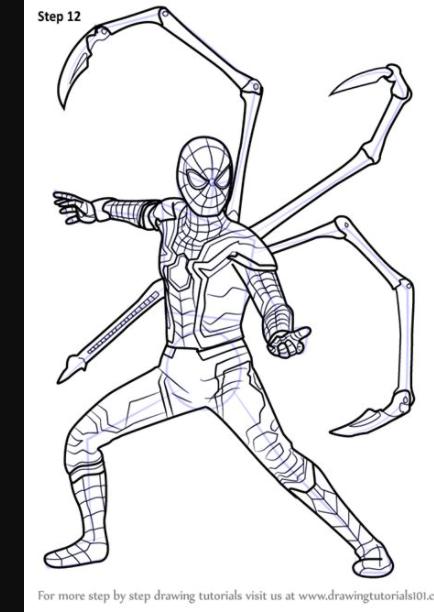 Learn How to Draw Iron Spider from Avengers - Infinity War: Aprender como Dibujar Fácil, dibujos de A Spiderman Infinity War, como dibujar A Spiderman Infinity War para colorear e imprimir