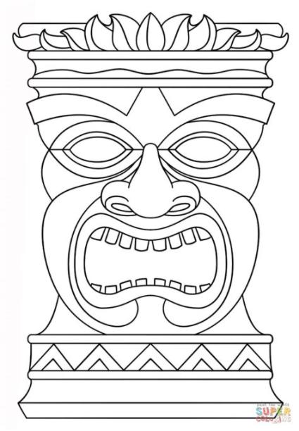 Dibujo de Máscara Tiki Totem para colorear | Dibujos para: Dibujar y Colorear Fácil, dibujos de A Tiki, como dibujar A Tiki para colorear