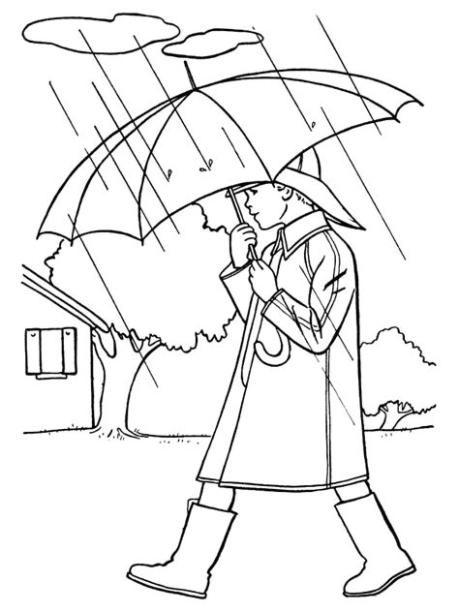 Dibujo para colorear - El niño está caminando bajo la lluvia: Dibujar Fácil, dibujos de A Una Persona Bajo La Lluvia, como dibujar A Una Persona Bajo La Lluvia para colorear