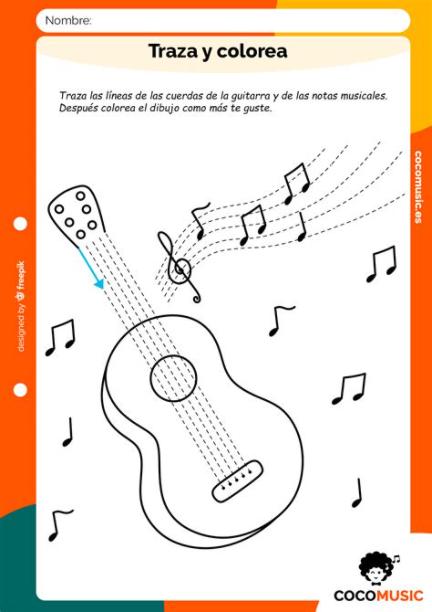 Trazar y colorear una guitarra【 Ficha de Música para: Dibujar y Colorear Fácil con este Paso a Paso, dibujos de Acordes De Guitarra, como dibujar Acordes De Guitarra para colorear