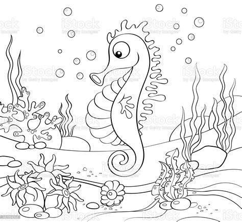 Imagen de Caballito de mar. Mundo submarino. Ilustración: Aprende a Dibujar y Colorear Fácil, dibujos de Agua De Mar, como dibujar Agua De Mar para colorear