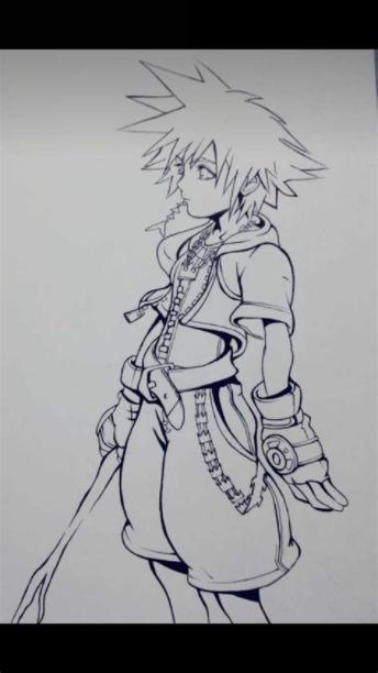 Dibujo: Sora Kingdom Hearts 1 [Práctica de acuarela: Dibujar Fácil, dibujos de Al Estilo Kingdom Hearts, como dibujar Al Estilo Kingdom Hearts para colorear