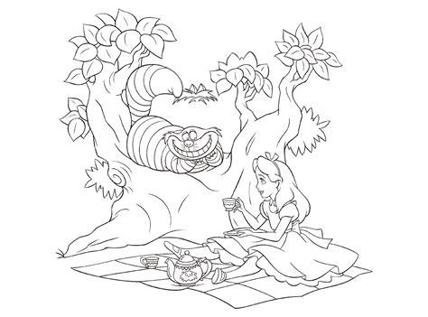 Dibujo para colorear - Fiesta del té con el gato de Cheshire: Aprende como Dibujar y Colorear Fácil, dibujos de Al Gato De Cheshire, como dibujar Al Gato De Cheshire para colorear