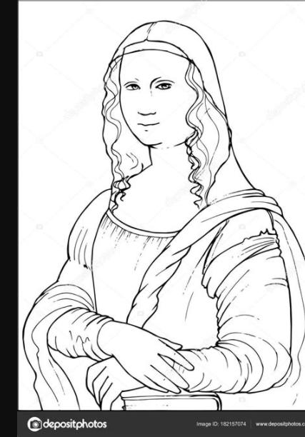 Mona Lisa para colorear ilustración vectorial Imagen: Dibujar y Colorear Fácil, dibujos de Ala Mona Lisa, como dibujar Ala Mona Lisa para colorear e imprimir
