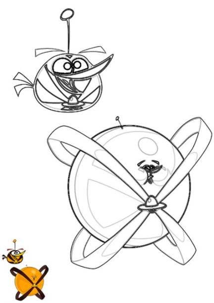 Dibujo para colorear de Angry Birds Space : Orange Bird: Aprender como Dibujar y Colorear Fácil, dibujos de Angry Birds Space, como dibujar Angry Birds Space para colorear e imprimir