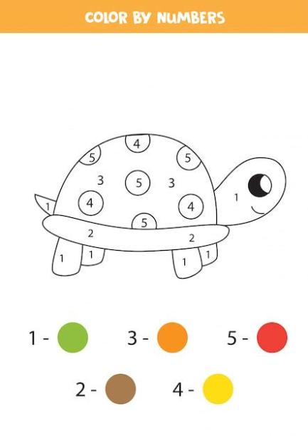 Tortuga de dibujos animados lindo color por números: Aprende como Dibujar y Colorear Fácil, dibujos de Animales Con Numeros, como dibujar Animales Con Numeros para colorear