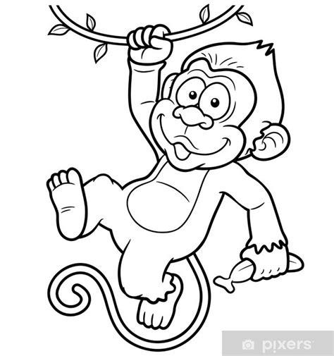Vinilo Pixerstick Ilustración vectorial de dibujos: Aprender a Dibujar Fácil, dibujos de Animales Monos, como dibujar Animales Monos paso a paso para colorear