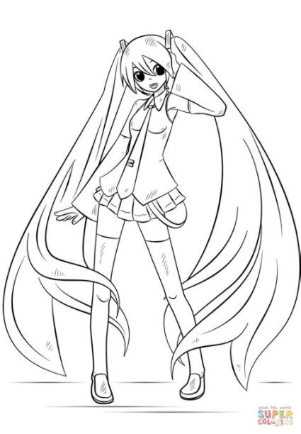 Dibujo de Hatsune Miku para colorear | Dibujos para: Aprender a Dibujar Fácil, dibujos de Anime Miku, como dibujar Anime Miku paso a paso para colorear