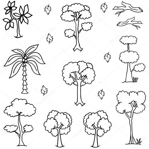 Conjunto de ícones de mão desenhar árvore de rabiscos: Dibujar Fácil con este Paso a Paso, dibujos de Arboles En Un Plano, como dibujar Arboles En Un Plano para colorear e imprimir