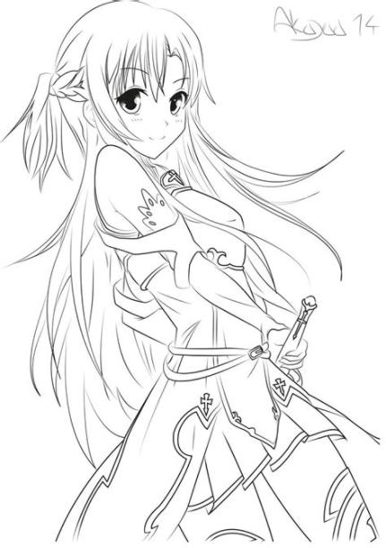 Asuna Yuuki / Sword Art Online [LineArt] by Akayaa on: Dibujar Fácil con este Paso a Paso, dibujos de Asuna, como dibujar Asuna para colorear e imprimir