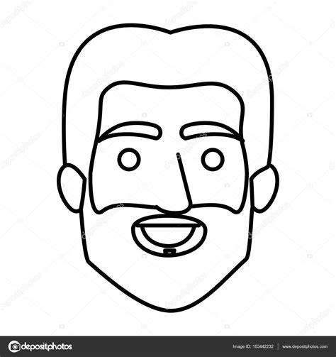 Contorno de monocromo de la sonriente cara de hombre con: Dibujar y Colorear Fácil, dibujos de Barba Corta, como dibujar Barba Corta para colorear