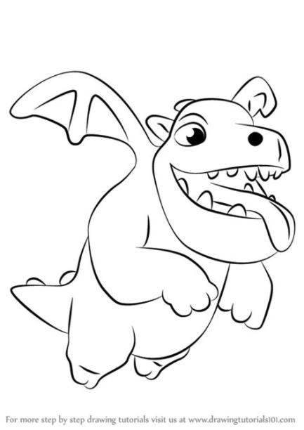 Learn How to Draw Baby Dragon from Clash of the Clans: Dibujar Fácil, dibujos de Bebe Dragon Clash Royale, como dibujar Bebe Dragon Clash Royale para colorear e imprimir