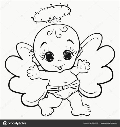 Bebé Del Ángel Para Colorear Feliz Con Halo — Foto de: Dibujar Fácil, dibujos de Bebes Anime, como dibujar Bebes Anime para colorear e imprimir