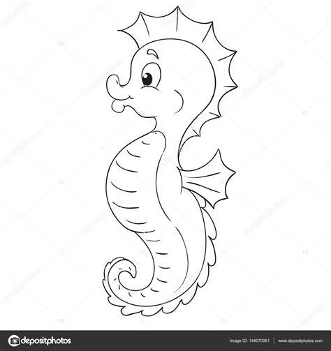 Caricatura de caballito de mar. Esquema negro para: Dibujar y Colorear Fácil, dibujos de Caballito De Mar, como dibujar Caballito De Mar para colorear