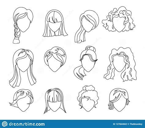 Sistema De La Silueta Del Peinado Mujer. Muchacha. Pelo: Aprende a Dibujar Fácil, dibujos de Cabellos Anime, como dibujar Cabellos Anime para colorear e imprimir