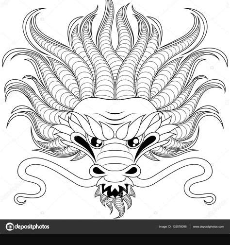 Cabeza de dragón chino de estilo zentangle para tatoo o: Dibujar y Colorear Fácil con este Paso a Paso, dibujos de Cabezas De Dragones, como dibujar Cabezas De Dragones para colorear