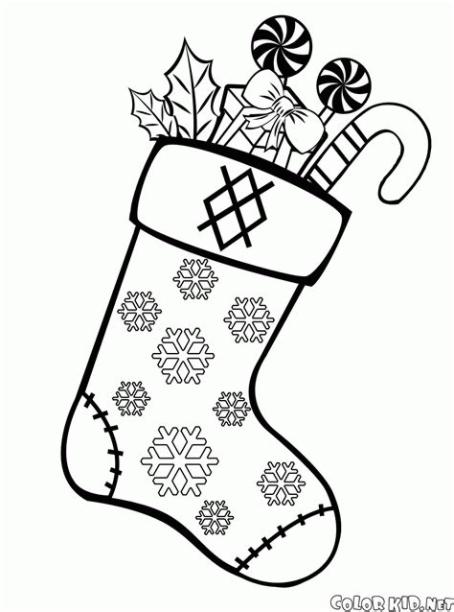 Dibujo para colorear - Calcetines de Navidad: Dibujar y Colorear Fácil, dibujos de Calcetines De Navidad, como dibujar Calcetines De Navidad para colorear