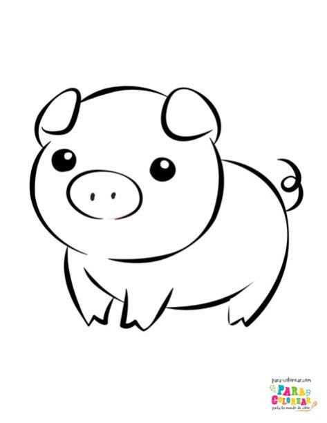 Dibujo de cerdos kawaii pintar para colorear | Para: Aprende a Dibujar Fácil con este Paso a Paso, dibujos de Cerdito, como dibujar Cerdito para colorear e imprimir
