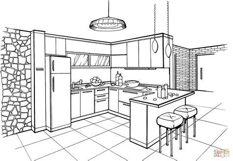 Dibujo de Cocina en estilo minimalista para colorear: Aprender a Dibujar Fácil con este Paso a Paso, dibujos de Cocina, como dibujar Cocina para colorear e imprimir