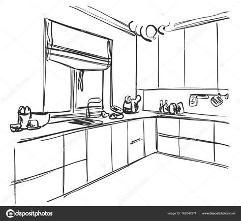 Cocina interior boceto. muebles para el hogar Imagen: Dibujar Fácil con este Paso a Paso, dibujos de Cocinas En 3D, como dibujar Cocinas En 3D paso a paso para colorear