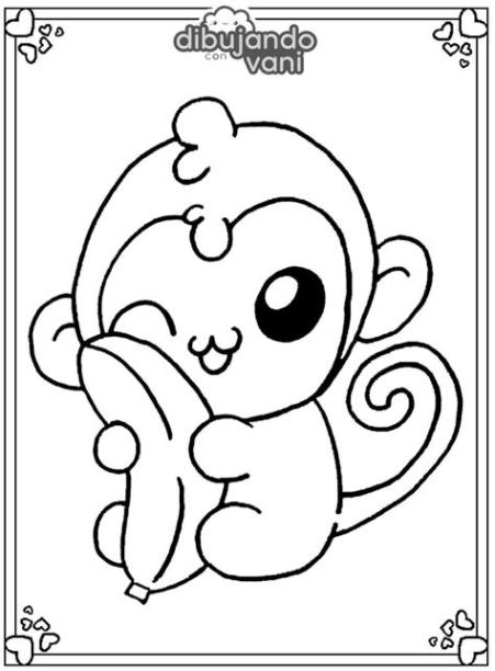 Dibujo de un mono kawaii para imprimir - Dibujando con Vani: Aprende como Dibujar y Colorear Fácil, dibujos de Comida Mona, como dibujar Comida Mona para colorear e imprimir