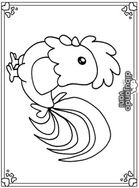 Dibujo de un gallo para imprimir y colorear - Dibujando: Dibujar Fácil, dibujos de Con Curio, como dibujar Con Curio paso a paso para colorear