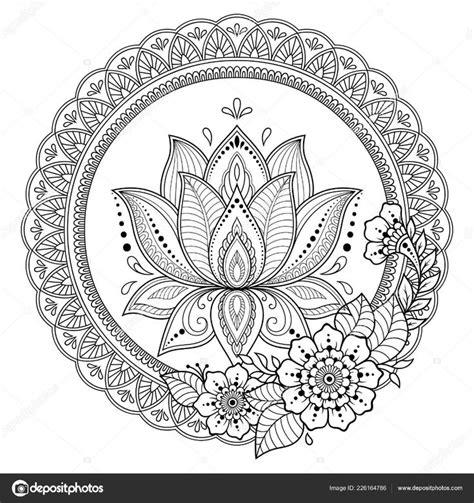 Descargar - Patrón circular en forma de mandala con flor: Dibujar Fácil, dibujos de Con Henna, como dibujar Con Henna paso a paso para colorear