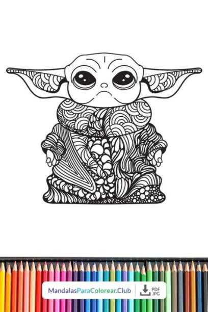 Baby Yoda Zentangle | Animales animados para colorear: Dibujar Fácil con este Paso a Paso, dibujos de Cosas Geniales, como dibujar Cosas Geniales para colorear e imprimir
