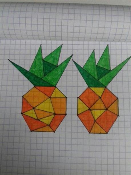Ananas | Dibujos en cuadricula. Dibujos de geometria: Dibujar y Colorear Fácil con este Paso a Paso, dibujos de Cuadros En 3D, como dibujar Cuadros En 3D para colorear