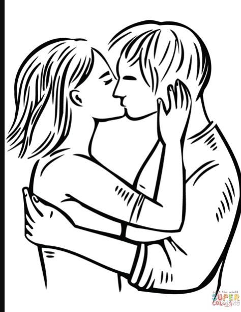 Couple Kissing coloring page | Free Printable Coloring Pages: Dibujar Fácil, dibujos de Dos Personas Besandose Anime, como dibujar Dos Personas Besandose Anime para colorear e imprimir