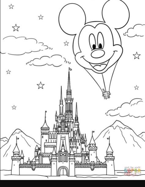 Dibujo de El castillo de Disney y un globo en forma de: Aprende a Dibujar y Colorear Fácil, dibujos de El Castillo De Disney, como dibujar El Castillo De Disney para colorear e imprimir